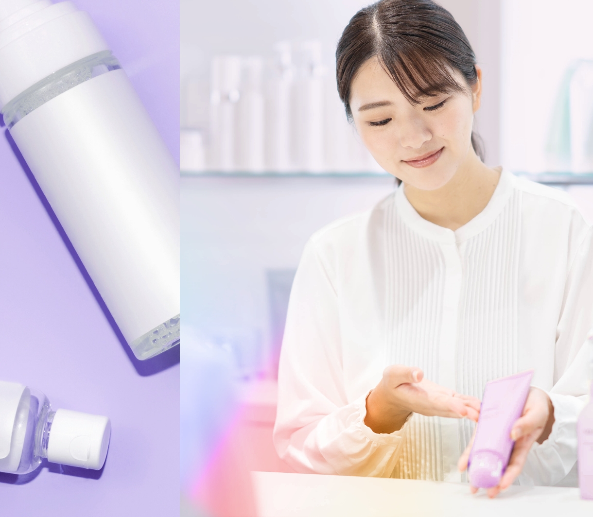 化粧品紹介するスタッフ