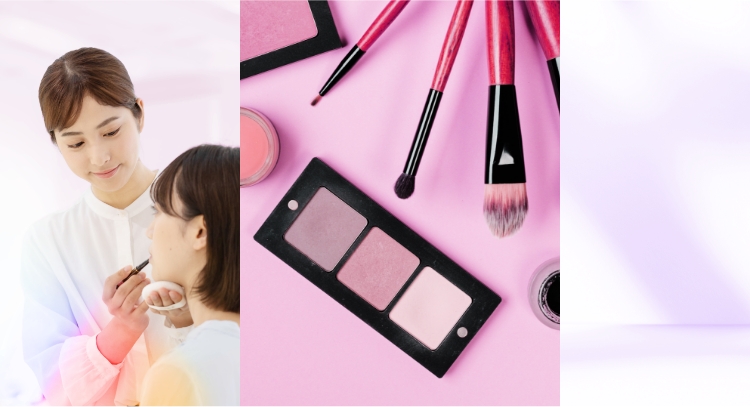 メイク中のスタッフ